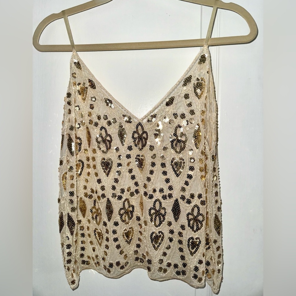 New Never Worn Gold Sequined Cami/ Tank Top One Size